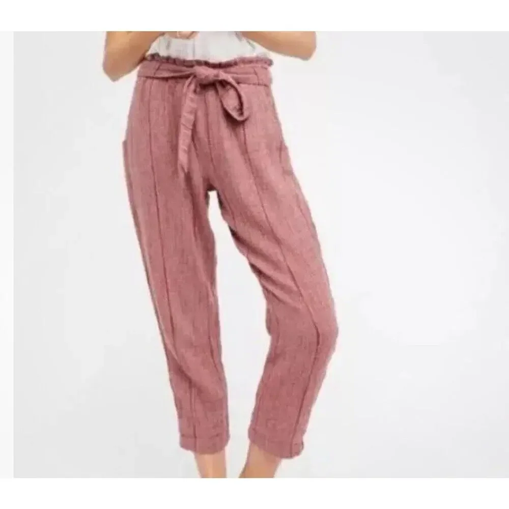 Free People Women’s Cropped Paper Bag Pants, Dusty Rose,‎ NO BELT, Size 12